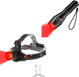 WINDFIRE Red Light Hunting Kit - Red Light Headlamp 3 Modes, Single Mode Red Light Tactical Flashlight, Zoomable, Water Resistance Red Light for Night Hunting, Astronomy, Aviation, Night Observation