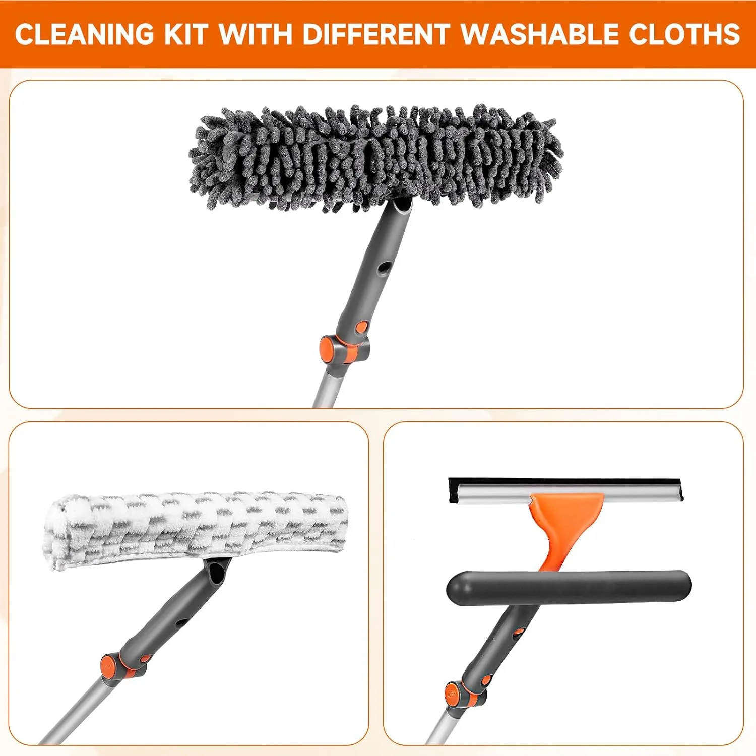 Window Squeegee Cleaner Set 2-in-1 Window Cleaning Tool with Extendable Pole, Window Cleaning kit with Bendable Head for Indoor & Outdoor Glass for Car Indoor Outdoor High Windows（Kit1.0）
