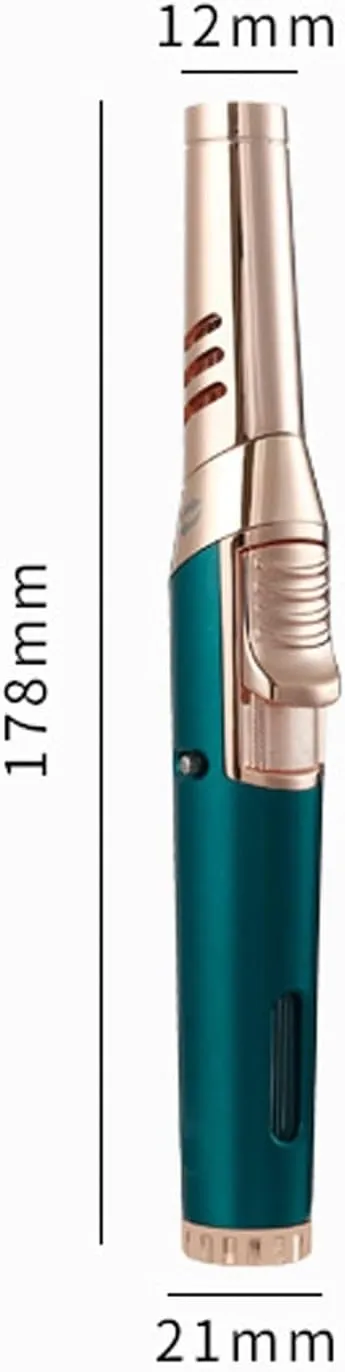 Windproof Blue Torch Adjustable Lockable fire with Transparent air Window refillable Lighter, Outdoor Candle Camping (Butane not Included)(Blue)