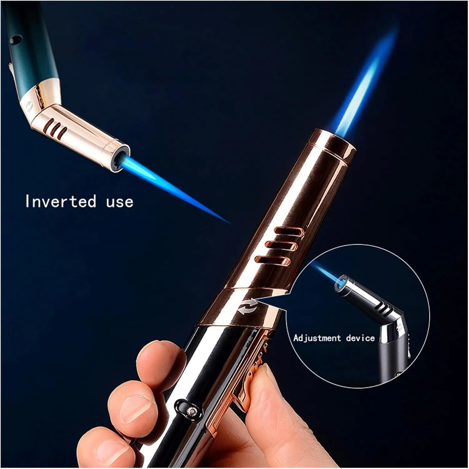 Windproof Blue Torch Adjustable Lockable fire with Transparent air Window refillable Lighter, Outdoor Candle Camping (Butane not Included)(Blue)