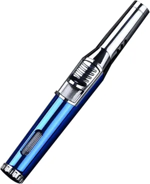 Windproof Blue Torch Adjustable Lockable fire with Transparent air Window refillable Lighter, Outdoor Candle Camping (Butane not Included)(Blue)