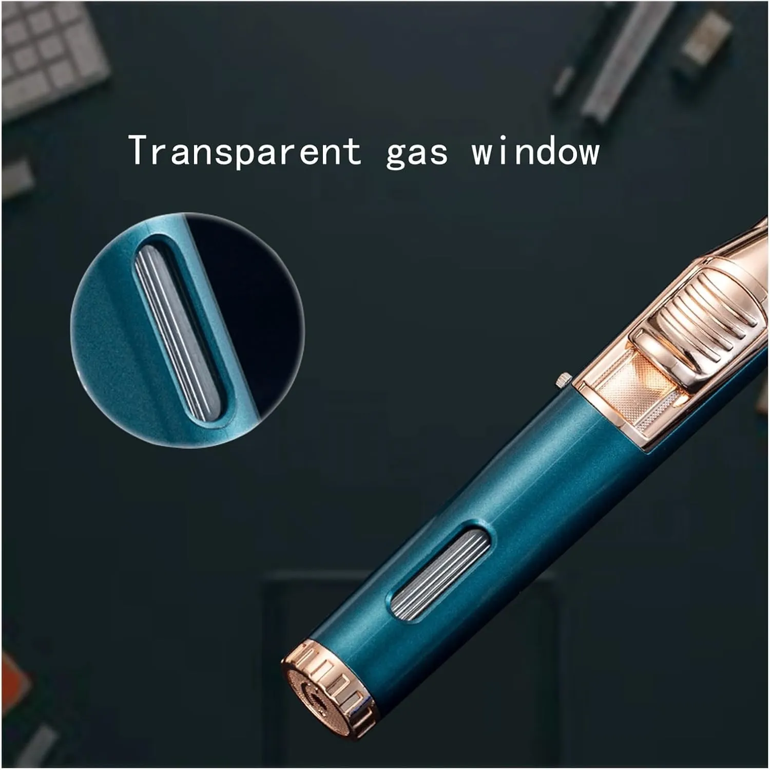 Windproof Blue Torch Adjustable Lockable fire with Transparent air Window refillable Lighter, Outdoor Candle Camping (Butane not Included)(Blue)