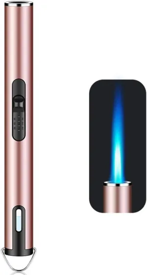 Windproof Candle Lighter, Butane Torch Lighter, Refillable Butane Lighter with Viewing Window for BBQ, Camping, Stove, Kitchen Cooker, Stove, Gift for Men (Gas Not Included)(Pink)