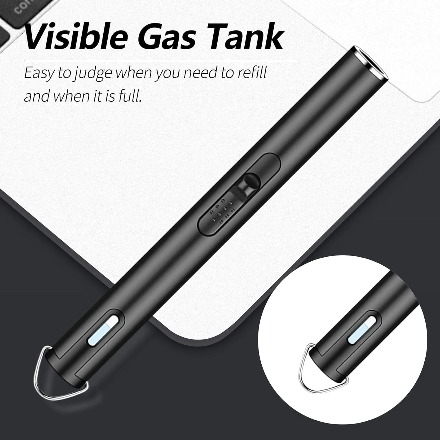 Windproof Candle Lighter, Butane Torch Lighter, Refillable Butane Lighter with Viewing Window for BBQ, Camping, Stove, Kitchen Cooker, Stove, Gift for Men (Gas Not Included)(Pink)