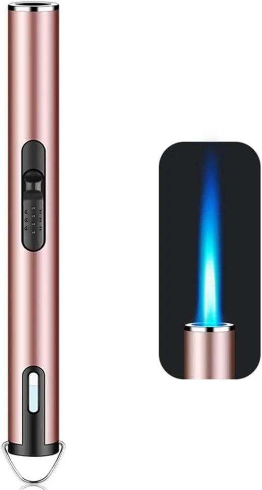 Windproof Candle Lighter, Butane Torch Lighter, Refillable Butane Lighter with Viewing Window for BBQ, Camping, Stove, Kitchen Cooker, Stove, Gift for Men (Gas Not Included)(Pink)