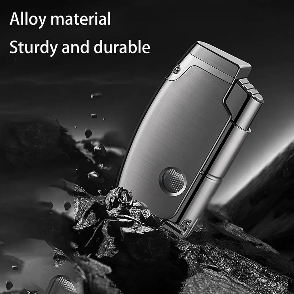 Windproof Dual Flame Butane Lighter with Visible Fuel Window, Rechargeable, Adjustable, Suitable for Camping Candles (Butane Not Included)(Pearl White)