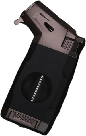 Windproof Jet Flame Lighter Torch Refill, Butane Torch Lighter with Fuel Window, Butane Torch Lighter with V-Cutter, Adjustable Refillable Butane Lighter Gift for Men,(Black)