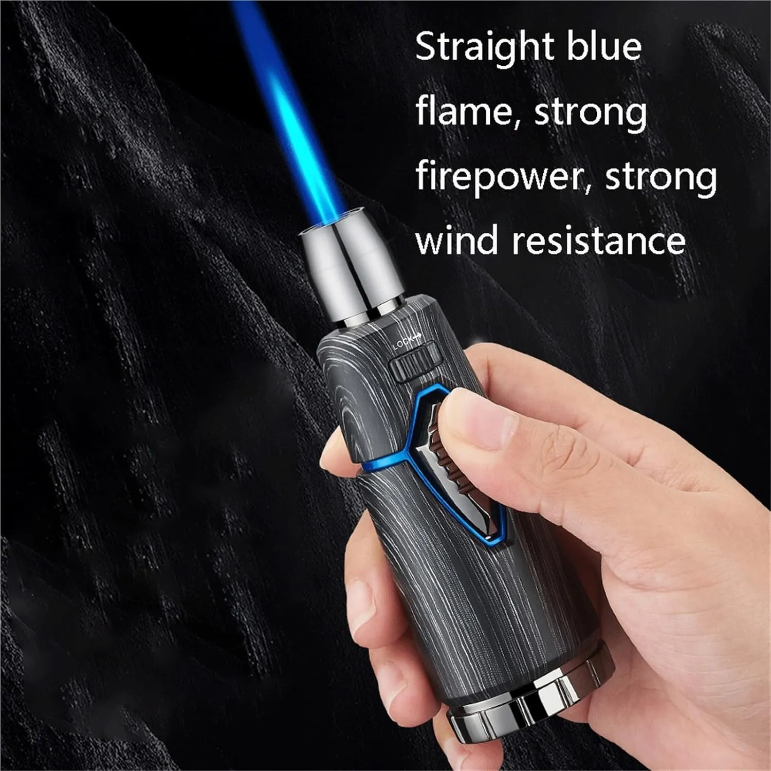 Windproof Jet Flame Multi-Function Lighters, Vintage Metal Butane Lighter with Safety Lock Adjustable Flame, Refillable Gas Portable Lighter, Gift for Men (Fuel Not Included)(Gray)