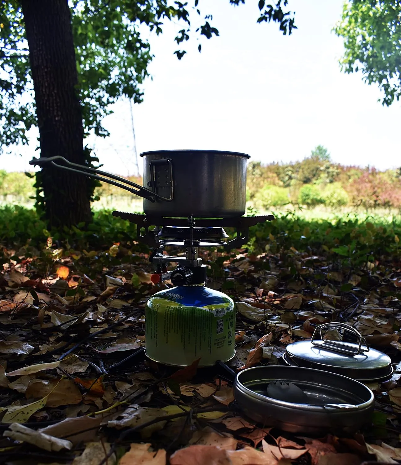 Windproof Portable Backpacking Stove Burner with Piezo Ignition,Stove Adapter,Plastic Storage Box,Lightweight,Propane Butane Stove for Indoor Outdoor Camping Hiking and Picnic M600-1