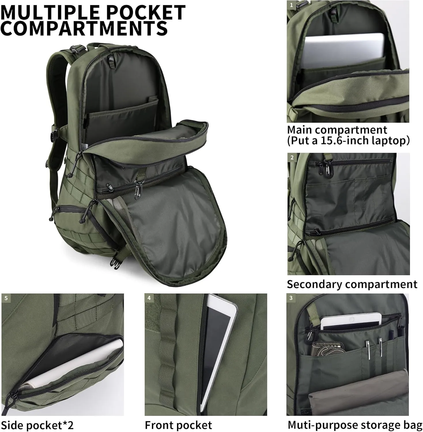 WindTook 40L Military Tactical Backpack for Men and Women,Molle Hiking daypacks Assault Pack 3 Day Bug Out Bag for Camping Travel Army Hunting Gym Rucksack Survival (Green)