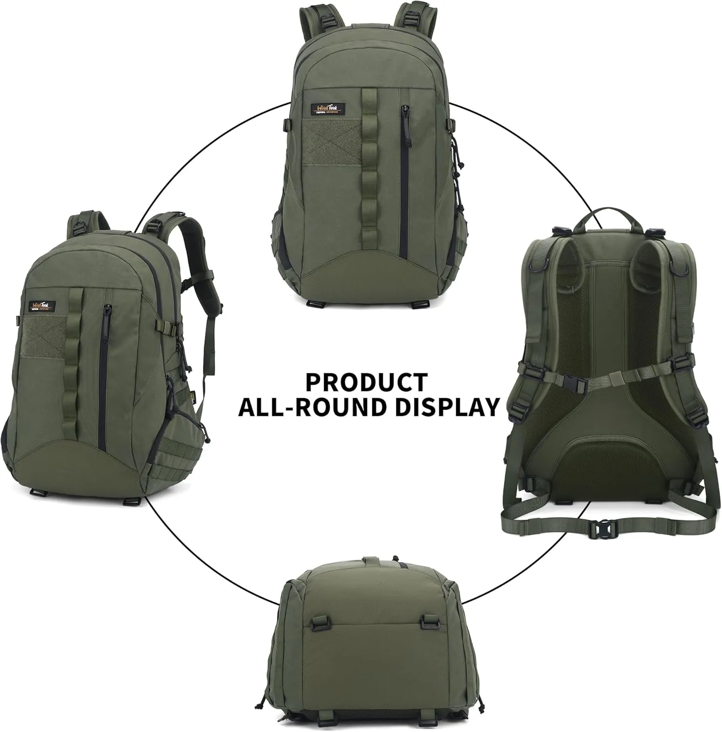 WindTook 40L Military Tactical Backpack for Men and Women,Molle Hiking daypacks Assault Pack 3 Day Bug Out Bag for Camping Travel Army Hunting Gym Rucksack Survival (Green)
