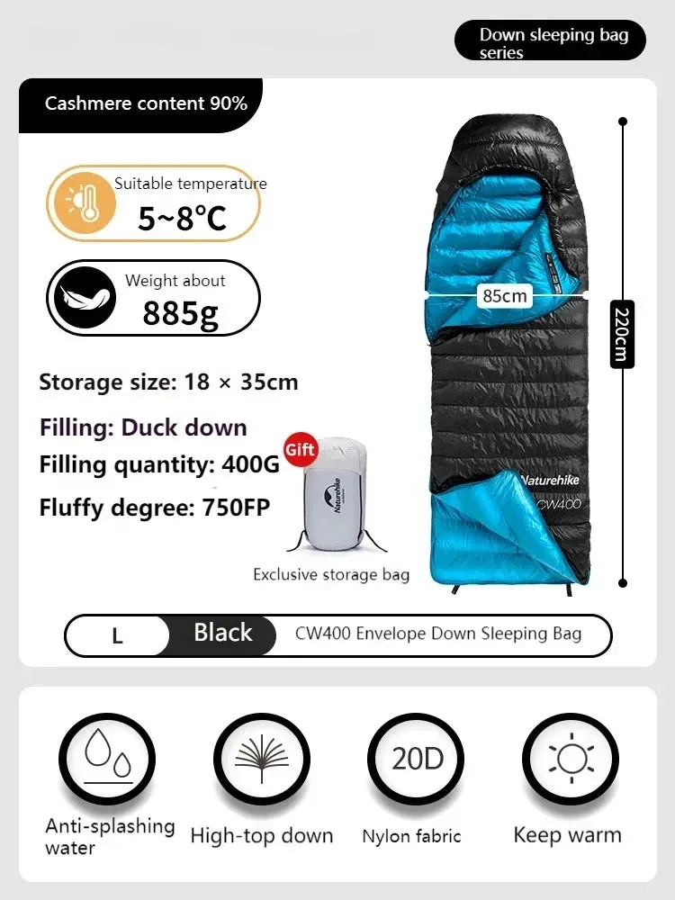 Winter 750FP Duck Down Hooded Sleeping Bag - Waterproof Ultralight Single for Camping