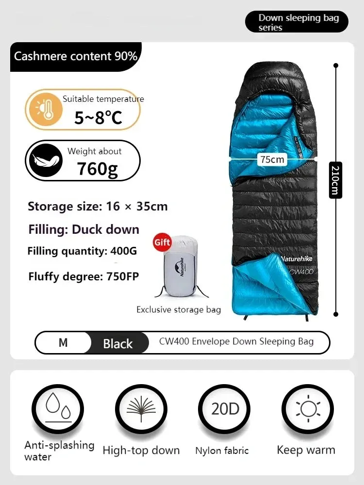 Winter 750FP Duck Down Hooded Sleeping Bag - Waterproof Ultralight Single for Camping