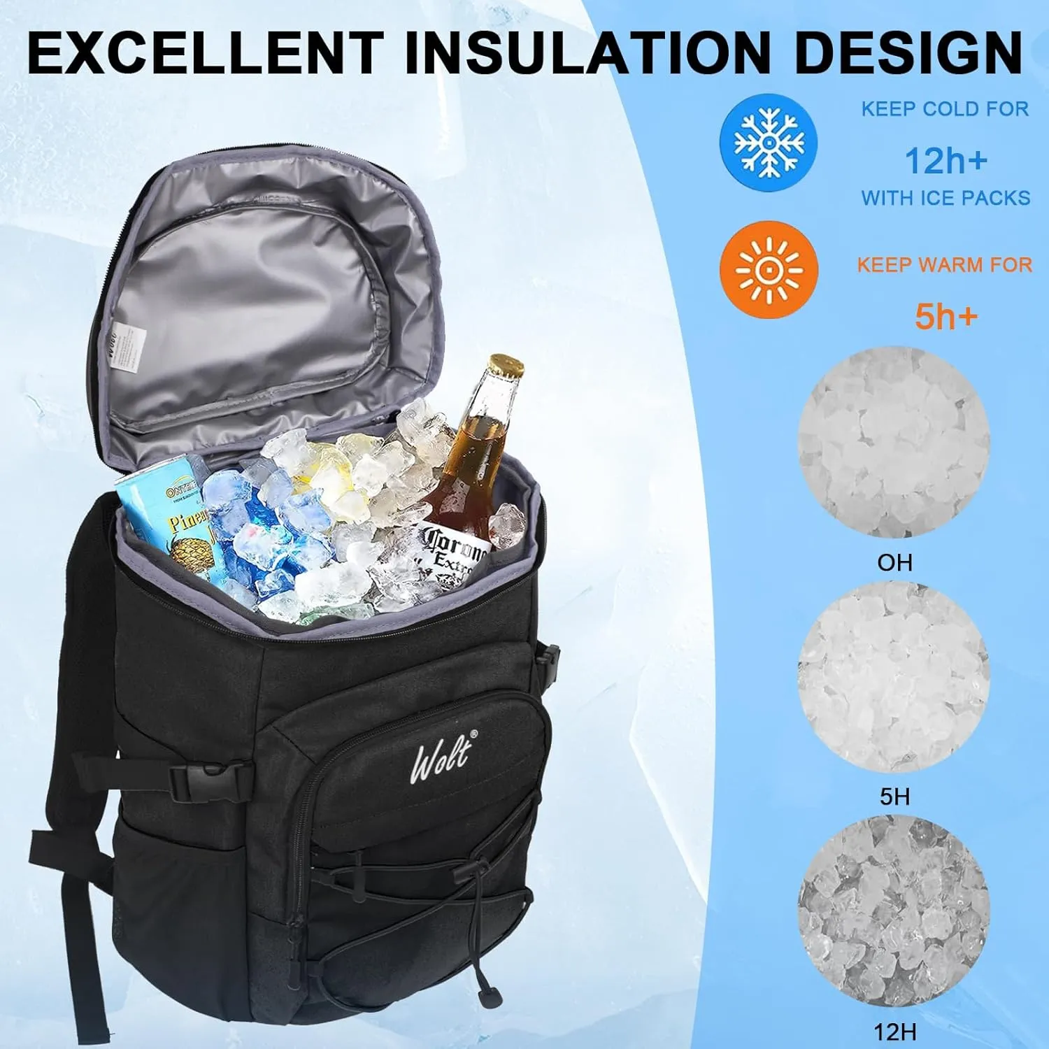 WOLT Cooler Backpack,24 Cans Insulated Backpack Cooler Leakproof,Lightweight Soft Cooler Bag,Camping Cooler,Large Capacity Beach Cooler,Waterproof Travel Cooler Lunch Backpack for Hiking