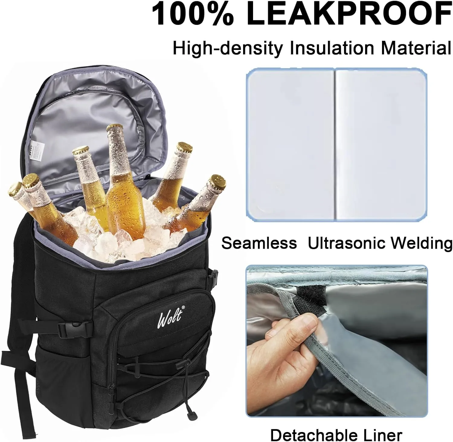 WOLT Cooler Backpack,24 Cans Insulated Backpack Cooler Leakproof,Lightweight Soft Cooler Bag,Camping Cooler,Large Capacity Beach Cooler,Waterproof Travel Cooler Lunch Backpack for Hiking