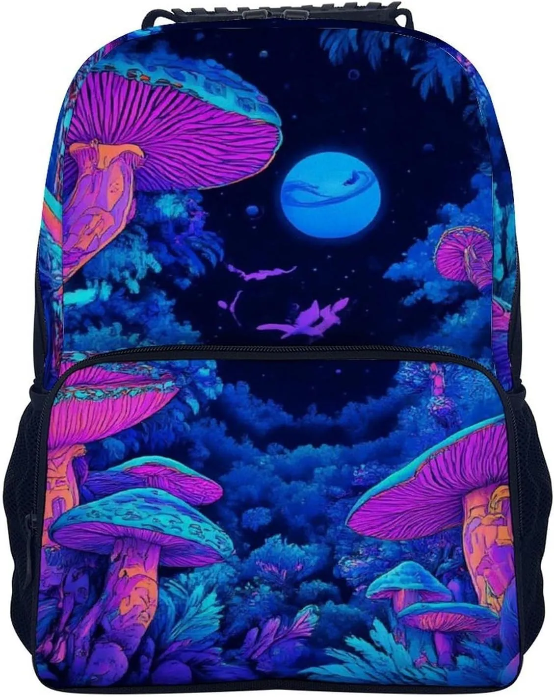 Women Men Polyester Magic Mushroom Mushrooms Scenery Casual Daypack Large Capacity Bookbag With Side Pockets for Sports Picnic Walking Cycling