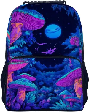 Women Men Polyester Magic Mushroom Mushrooms Scenery Casual Daypack Large Capacity Bookbag With Side Pockets for Sports Picnic Walking Cycling