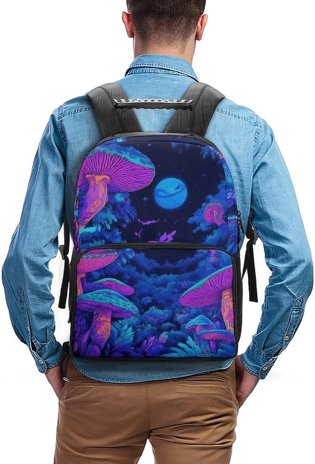 Women Men Polyester Magic Mushroom Mushrooms Scenery Casual Daypack Large Capacity Bookbag With Side Pockets for Sports Picnic Walking Cycling