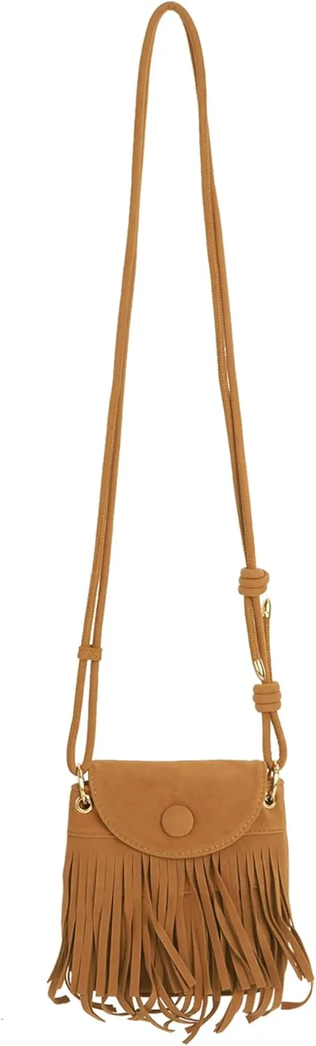 Women Mini Tassel Faux Suede Crossbody Bag Cell Phone Pouch Coin Purse Wallet