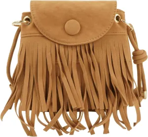 Women Mini Tassel Faux Suede Crossbody Bag Cell Phone Pouch Coin Purse Wallet