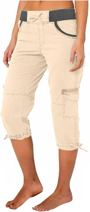 Womens Capri Cargo Pants Hiking Lightweight with Pockets Curvy Summer Causl Baggy Cotton Bermuda Shorts Knee Length