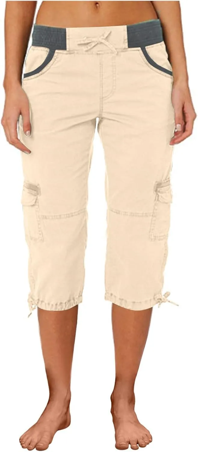 Womens Capri Cargo Pants Hiking Lightweight with Pockets Curvy Summer Causl Baggy Cotton Bermuda Shorts Knee Length