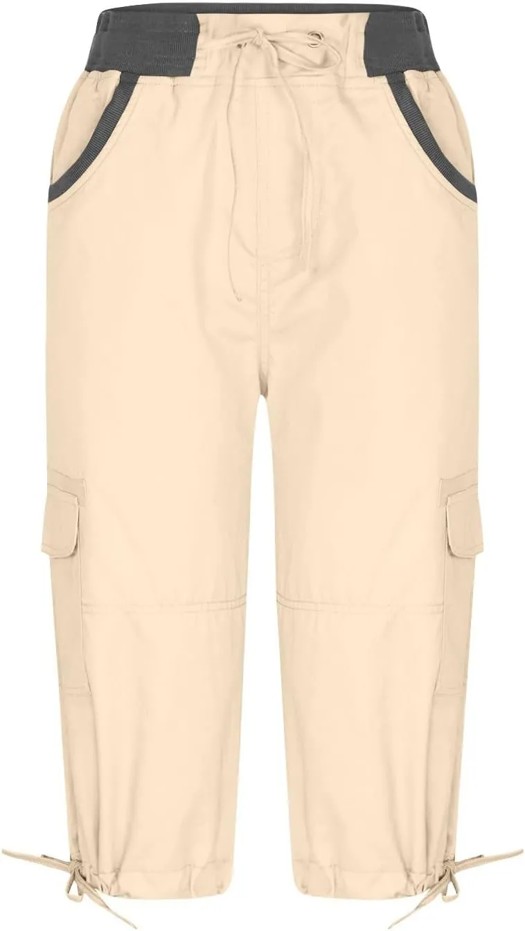 Womens Capri Cargo Pants Hiking Lightweight with Pockets Curvy Summer Causl Baggy Cotton Bermuda Shorts Knee Length