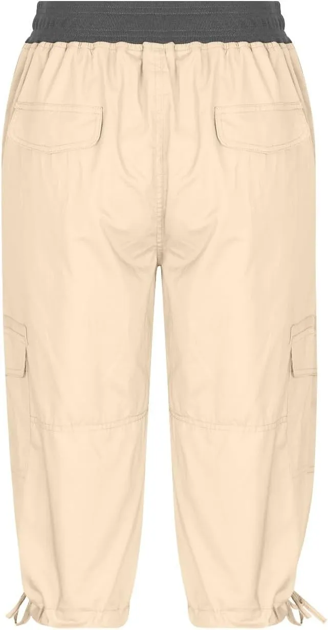 Womens Capri Cargo Pants Hiking Lightweight with Pockets Curvy Summer Causl Baggy Cotton Bermuda Shorts Knee Length