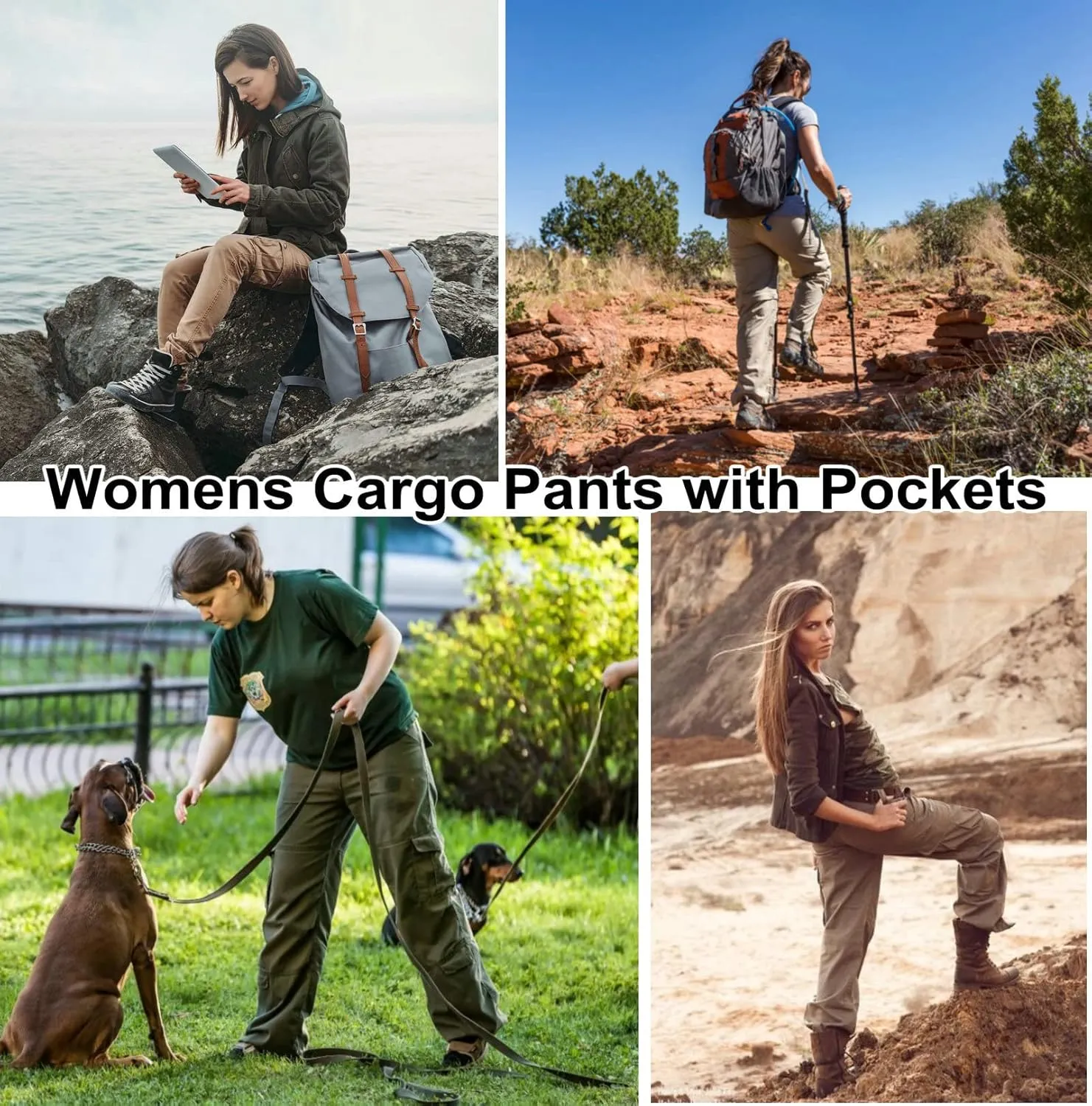 Womens Cargo Pants with Pockets Outdoor Casual Ripstop Camo Tactical Combat Work Pants