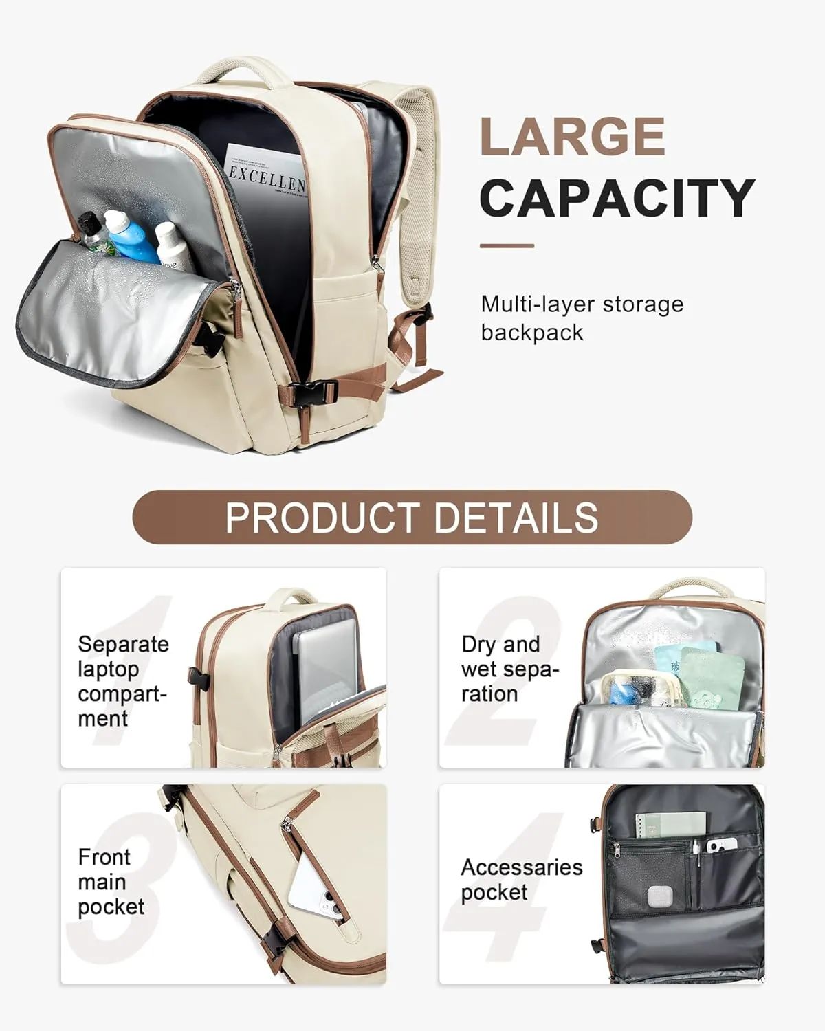WONHOX Large Travel Backpack Carry on Flight Approved Laptop Work Business Backpack for Women Men Mochila de Viaje