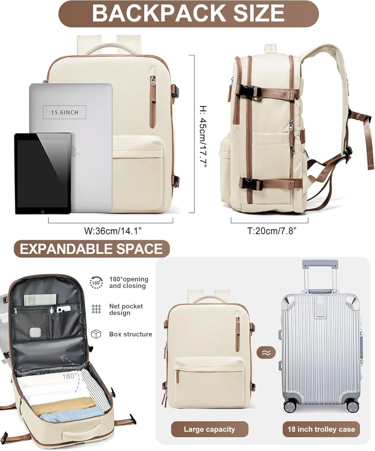 WONHOX Large Travel Backpack Carry on Flight Approved Laptop Work Business Backpack for Women Men Mochila de Viaje