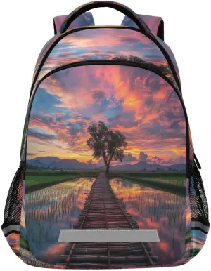 Wooden Bridge Design Waterproof Backpack - Casual Outdoor Sports Daypack with Ergonomic Shoulder Straps#906