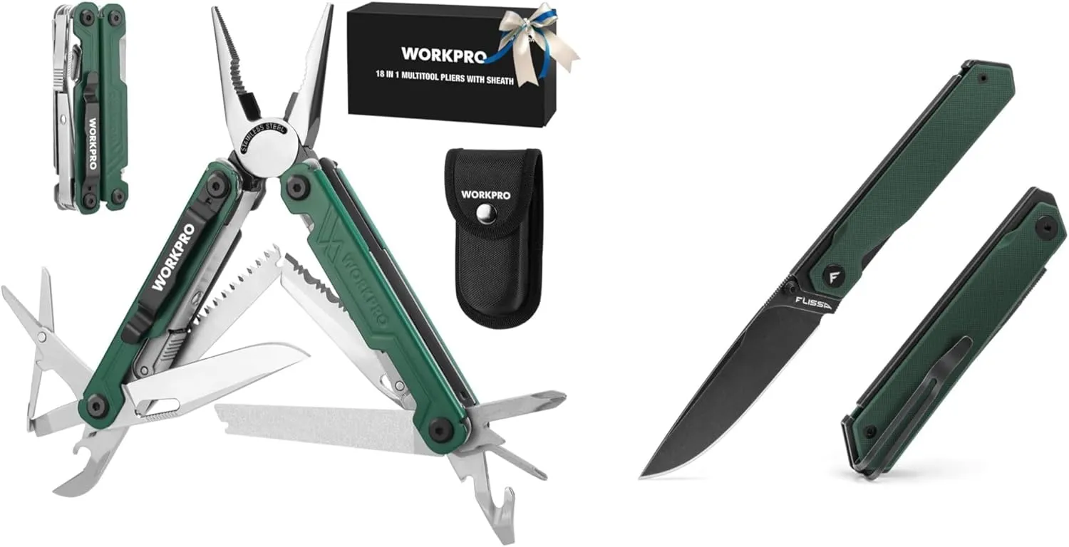 WORKPRO 18-in-1 Multi Tool Pliers and FLISSA Pocket Knife
