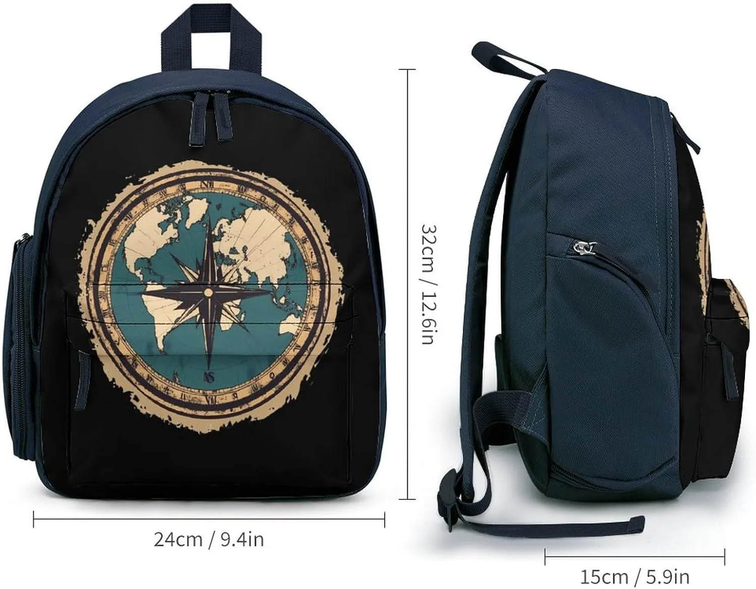 World Map Compass Sea Sailboat Mini Backpack Cute Shoulder Bag Lightweight Daypack for Travel Picnic Camping Blue-style