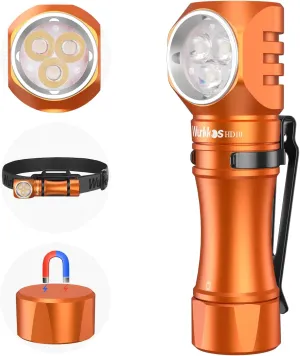 Wurkkos Flashlight Rechargeable 1200 Lumens Small Flashlights with Magnet - HD10 Right Angle Flashlight with Anduril 2.0 RGB UI, IP68 Pocket Flash Light for Headlamp Use,Working,Hiking,-4000K-Orange