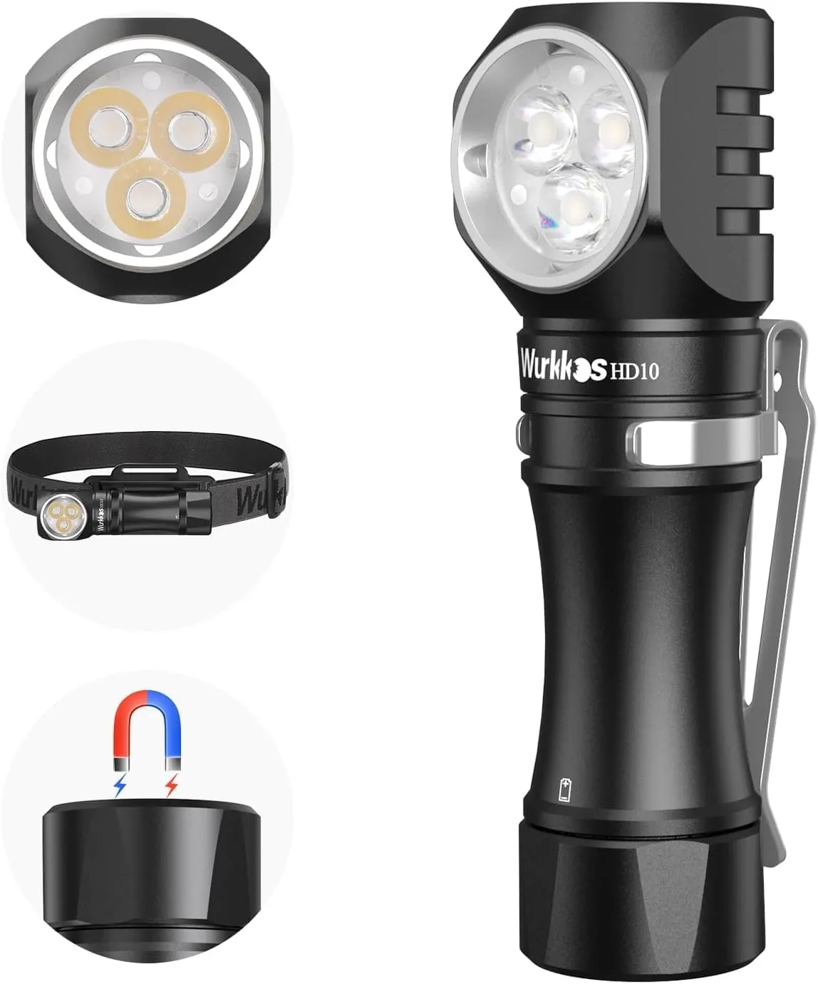 Wurkkos Flashlight Rechargeable 1200 Lumens Small Flashlights with Magnet - HD10 Right Angle Flashlight with Anduril 2.0 RGB UI, IP68 Pocket Flash Light for Headlamp Use,Working,Hiking,Climbing-6000K