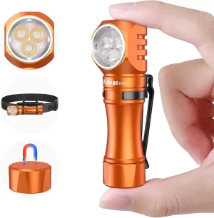 Wurkkos HD10 Flashlight Rechargeable 1200 Lumens Small,Magnet - Right Angle Flashlight with Anduril 2.0 RGB UI, IP68 Waterproof for Headlamp Use,Working,Hiking,Climbing-Orange 6000K