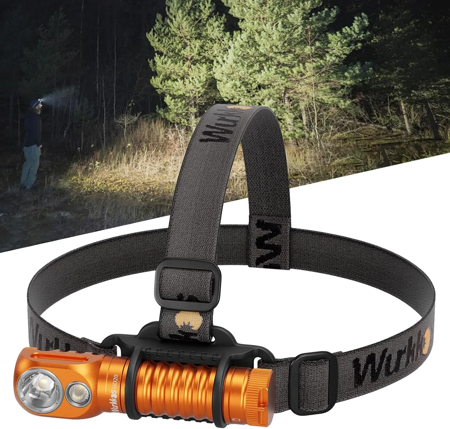 Wurkkos HD20 Rechargeable Headlamp Flashlight, Spotlight&Floodlight 90CRI 5000K Rechargeable Headlamp,2000Lumen Super Bright Headband Flashlight,IP68 Waterproof Headlamp for Camping Running(Orange)