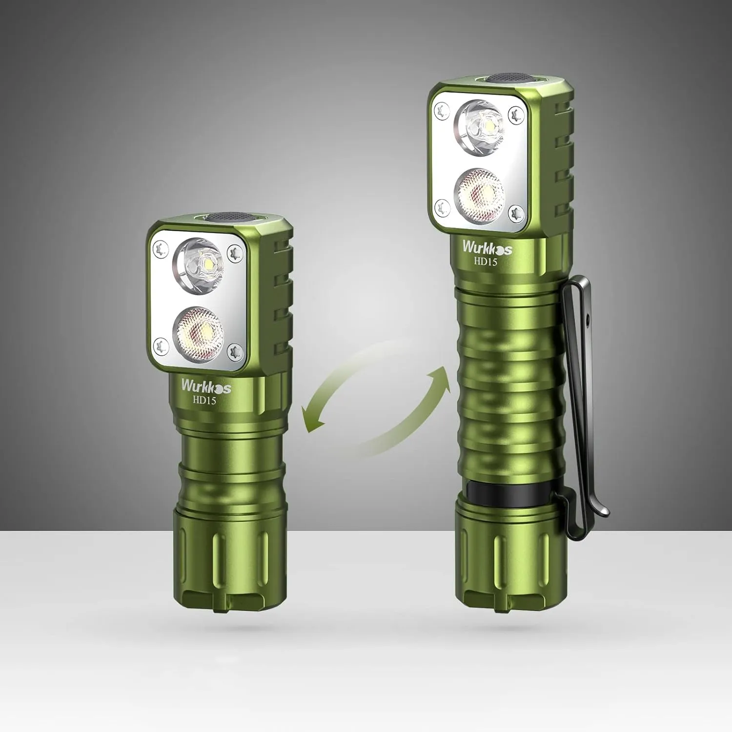 Wurkkos LED Headlamp Rechargeable,HD15 2000lm Right Angle Flashlight with 90 High CRI LH351D LED,Powerful SST20 LED Spotlight Head Light,IPX8 Waterproof for Adult Camping Hiking Running (Green)