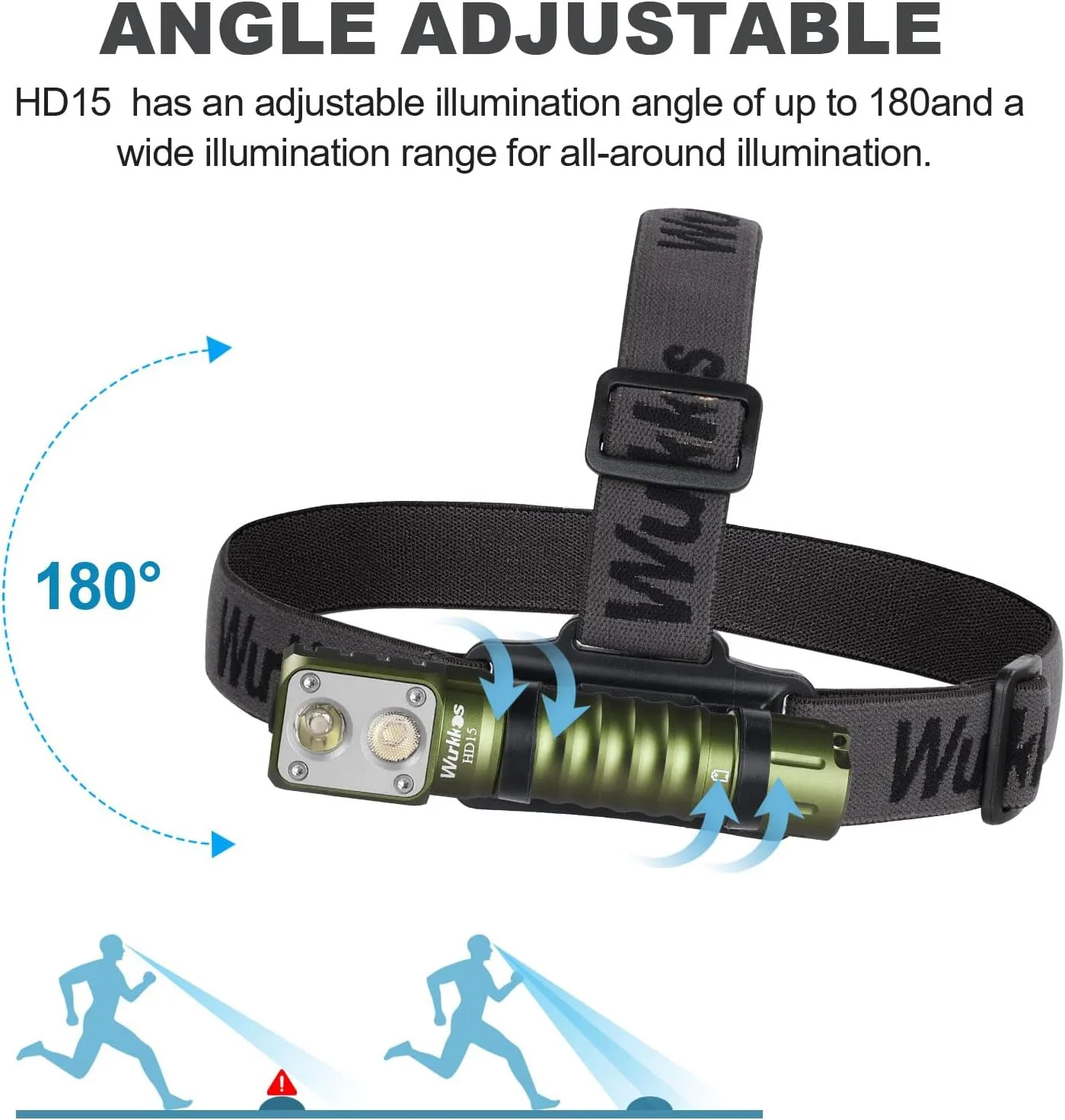 Wurkkos LED Headlamp Rechargeable,HD15 2000lm Right Angle Flashlight with 90 High CRI LH351D LED,Powerful SST20 LED Spotlight Head Light,IPX8 Waterproof for Adult Camping Hiking Running (Green)