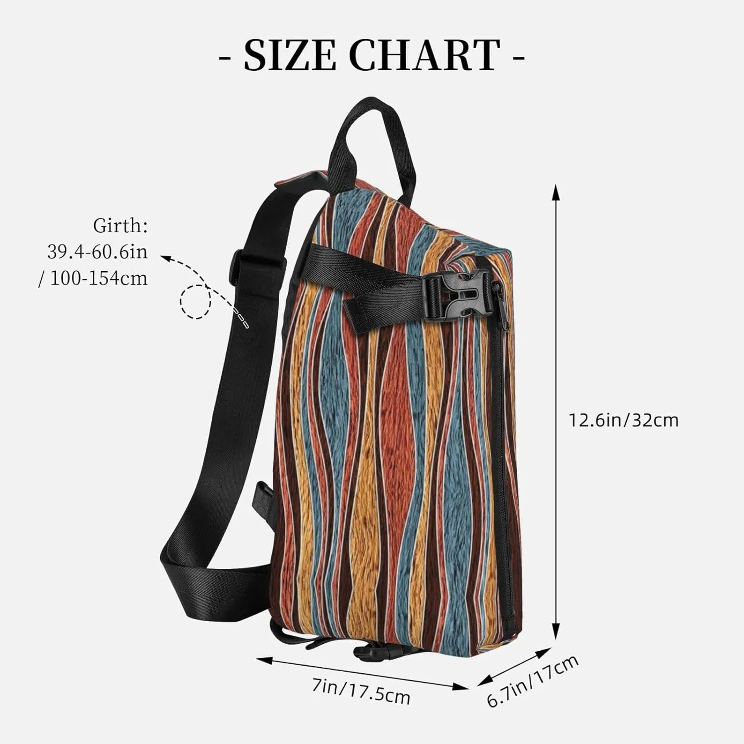 Wurton Colorful Stripes Print Travel Crossbody Backpack Bag,Lightweight Sling Bag For Travel Unisex