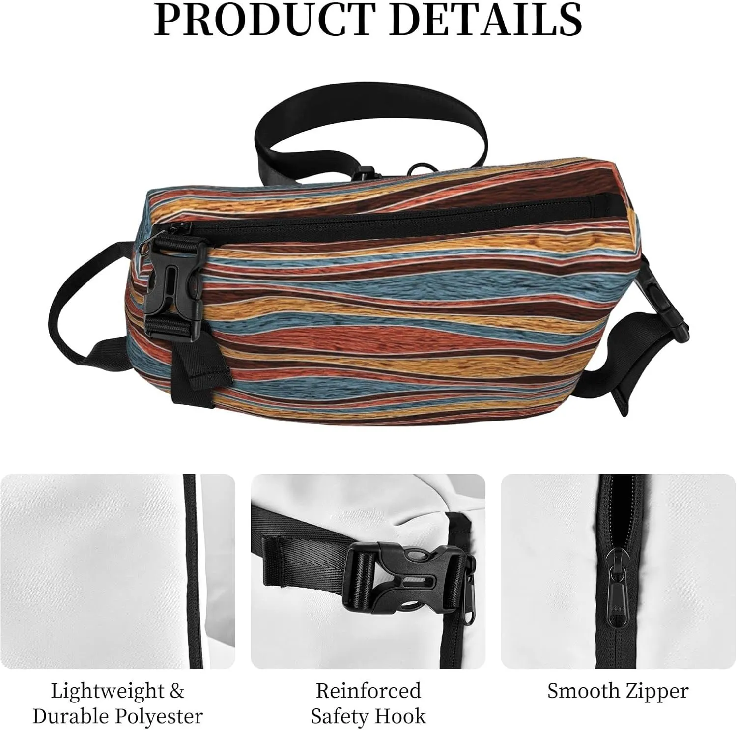 Wurton Colorful Stripes Print Travel Crossbody Backpack Bag,Lightweight Sling Bag For Travel Unisex