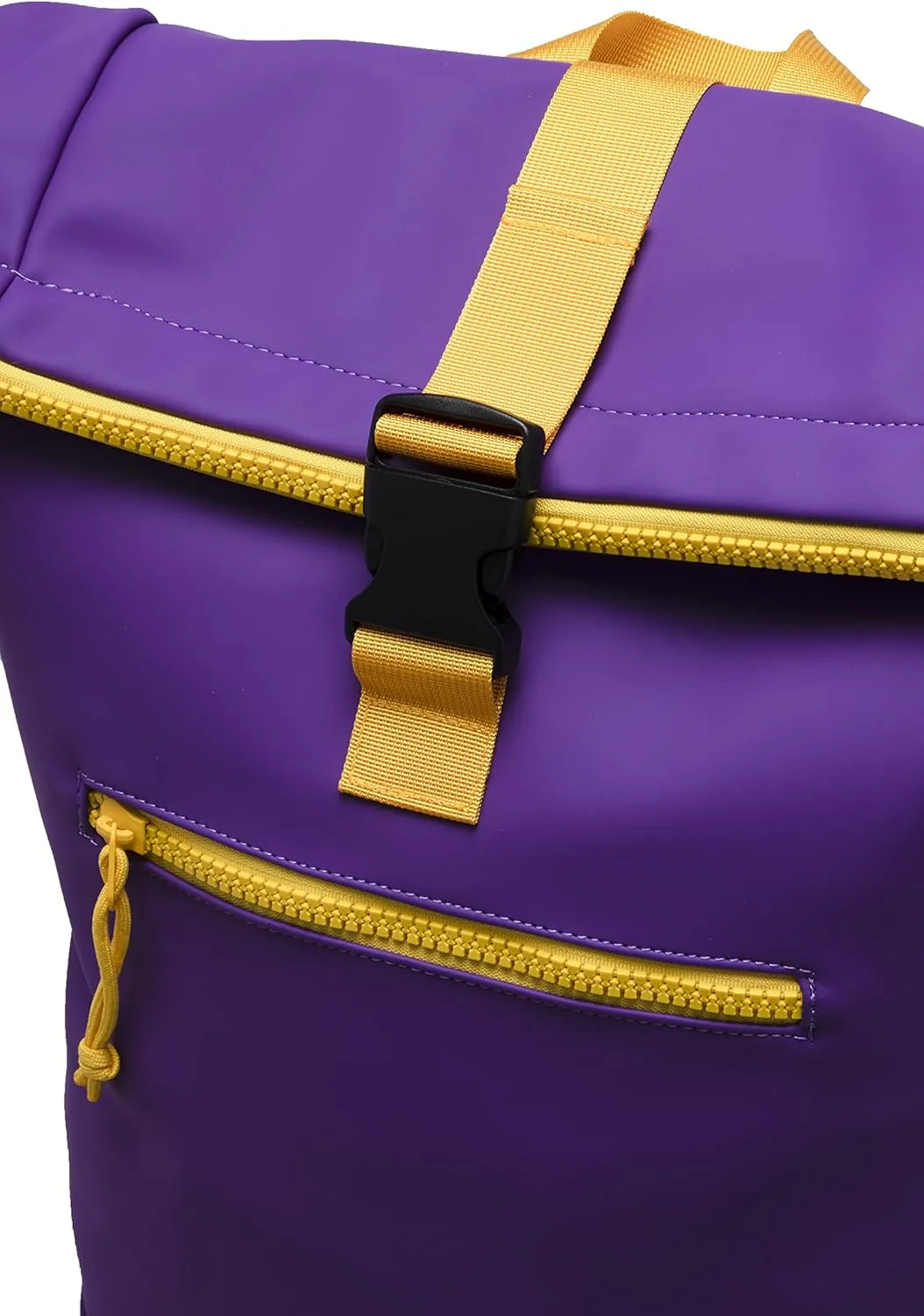 X RAY Roll Top Laptop Backpack for Men Women, PU Leather Expandable Roll Up Backpack Capacity Adjustable 22L & Fits 15.6" Laptop, Purple/Yellow