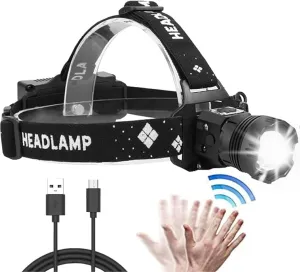 XLENTGEN LED Headlamp Rechargeable Super Bright,20000 Lumens Battery Powered Waterproof Zoomable Headlight with Motion Sensor for Camping/Dog Walking/Hiking/Fishing/Emergency