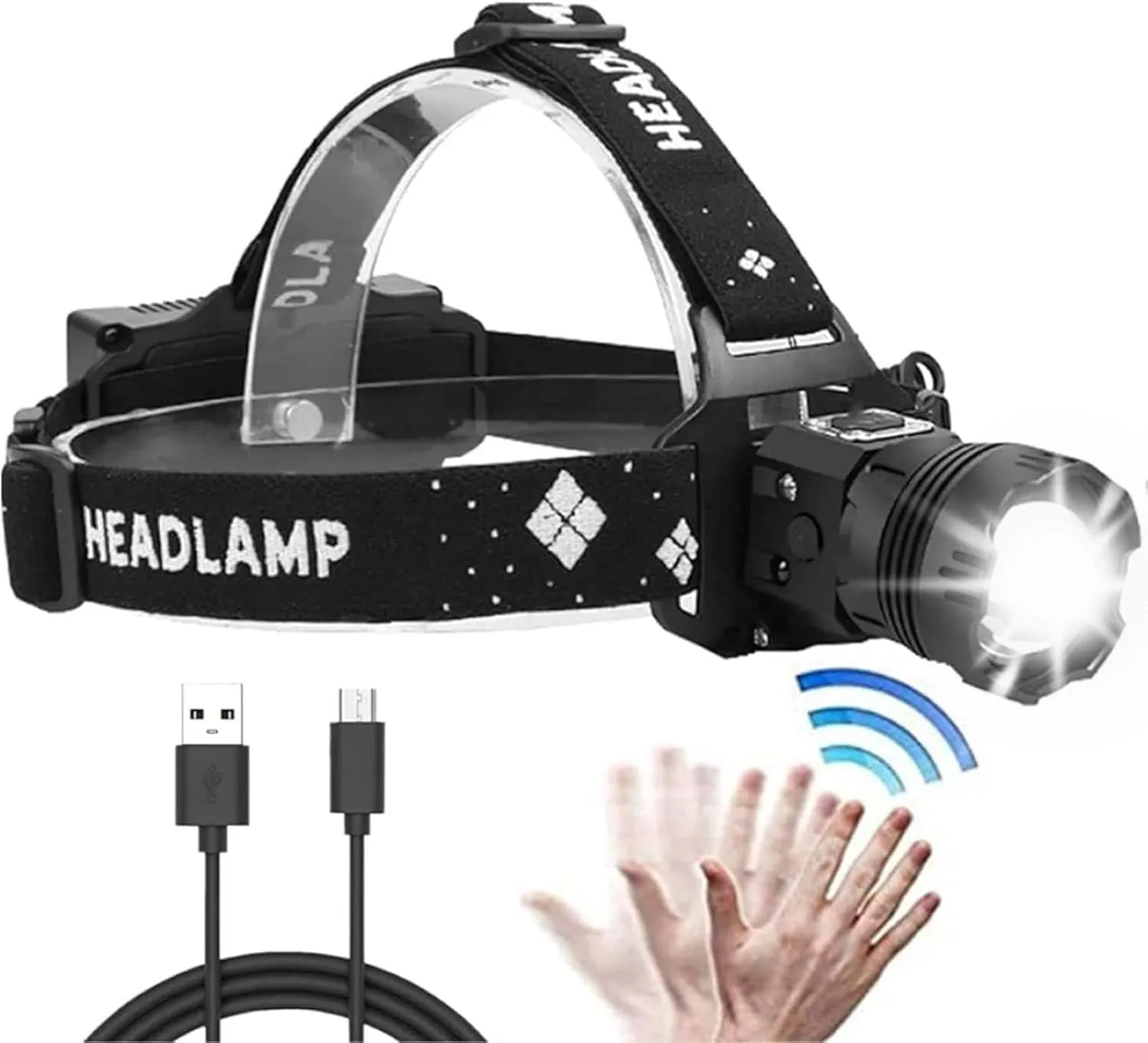 XLENTGEN LED Headlamp Rechargeable Super Bright,20000 Lumens Battery Powered Waterproof Zoomable Headlight with Motion Sensor for Camping/Dog Walking/Hiking/Fishing/Emergency