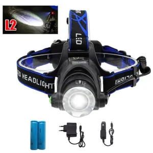 XM L2 led headlamp frontal head flashlight torch powerful headlight head light lamp  18650 battery  AC charger  car charger