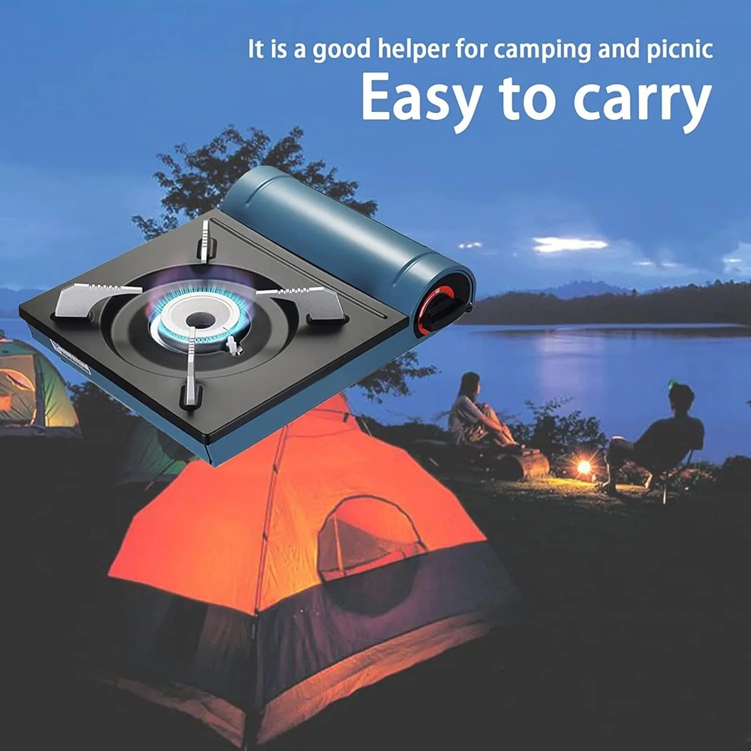 XPSSJMU Portable Gas Stove Spiral Flame 11,000 BTU 2.8kW Hurricane Stove Electronic Ignition Camping Cooking Butane Stove Backpacking Essentials,WHITE BLACK