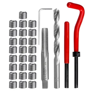 Yakamoz 30Pcs M8 Thread Repair Kit Metric M8 x 1.25 Helical Coil Inserts Stripped Thread Repair Damaged Screw Threads Rethreading Drill Bit Taps Helicoil Kit Repairing Tool