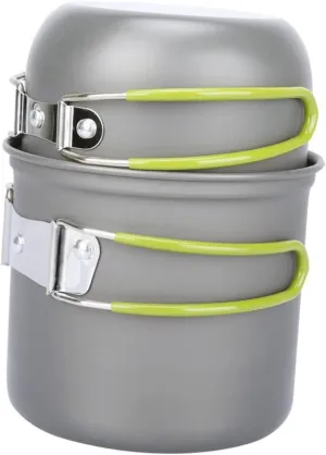 Yardwe 1Set Lightweight Camping Cookware Kit Portable Cooking Utensils with Green Handle for Outdoor Cooking Hiking and Picnics Durable