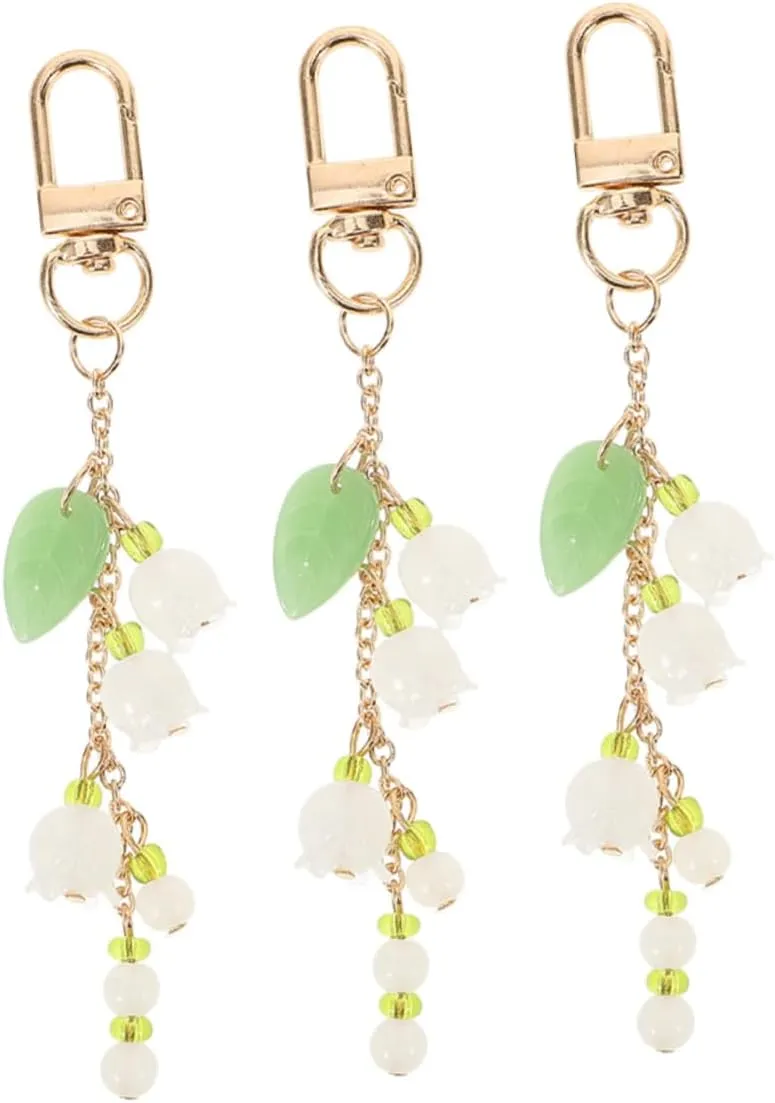 Yardwe Lily Valley Flower Keychain Key Chain Charms for Women Cute Keychain Accessories for Car Backpack Purse